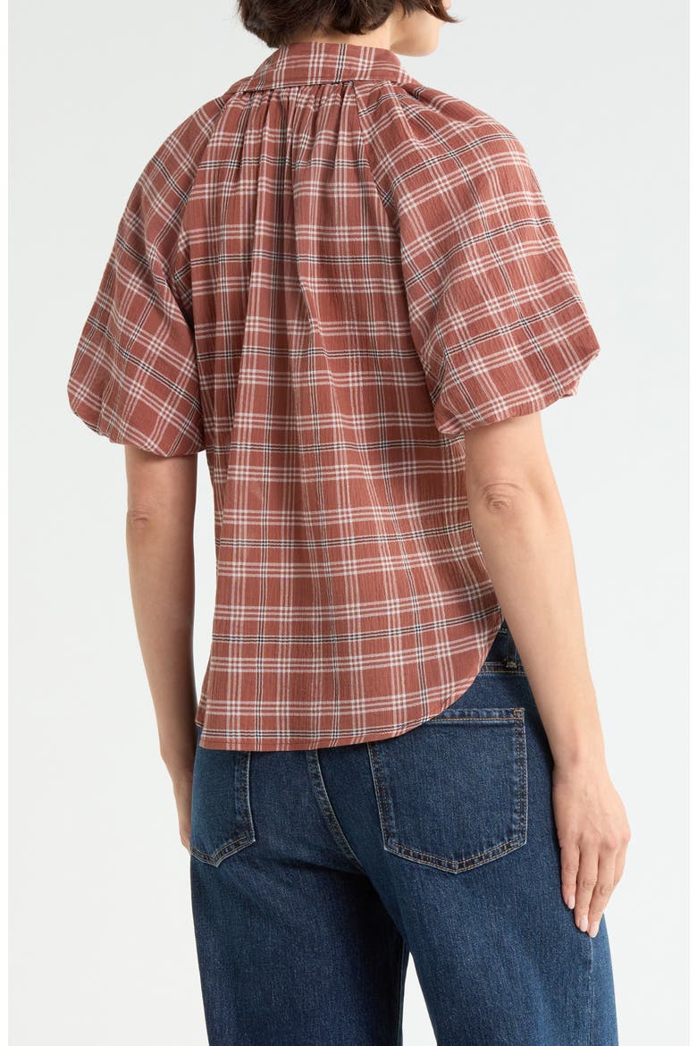 Plaid Bubble Sleeve Shirt, Alternate, color, RUST/ BROWN/ IVORY PLAID