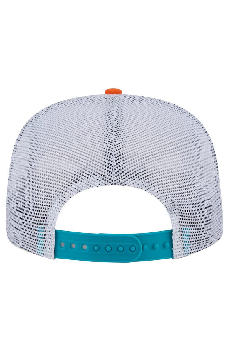 New Era Men's New Era Orange/Aqua Miami Dolphins Throwback Dye Golfer Snapback Hat, Alternate, color, Orange