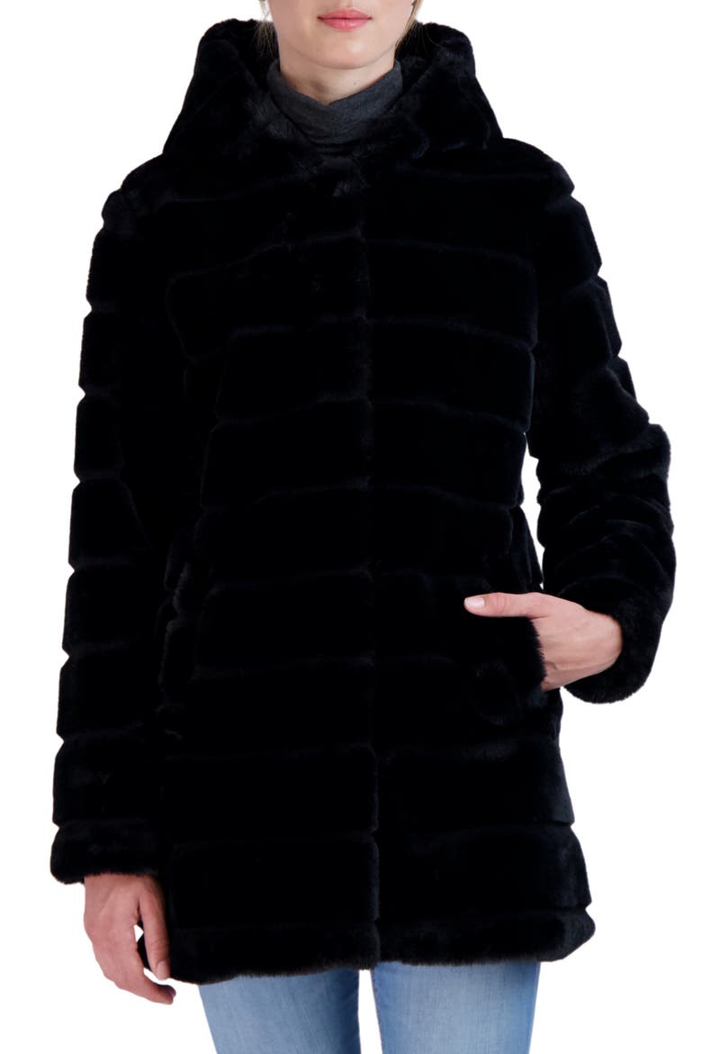 Hooded Faux Fur Jacket, Main, color, BLACK