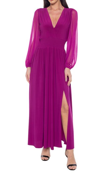 Pleated Smocked Long Sleeve Chiffon Dress