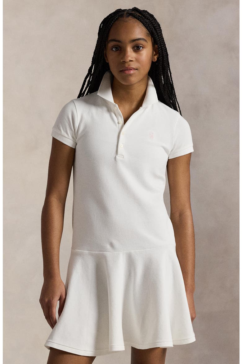 Kids' Stretch Cotton Mesh Polo Dress, Alternate, color, WHITE