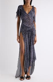 Isabel Marant Tylena Print Asymmetric Silk Maxi Dress