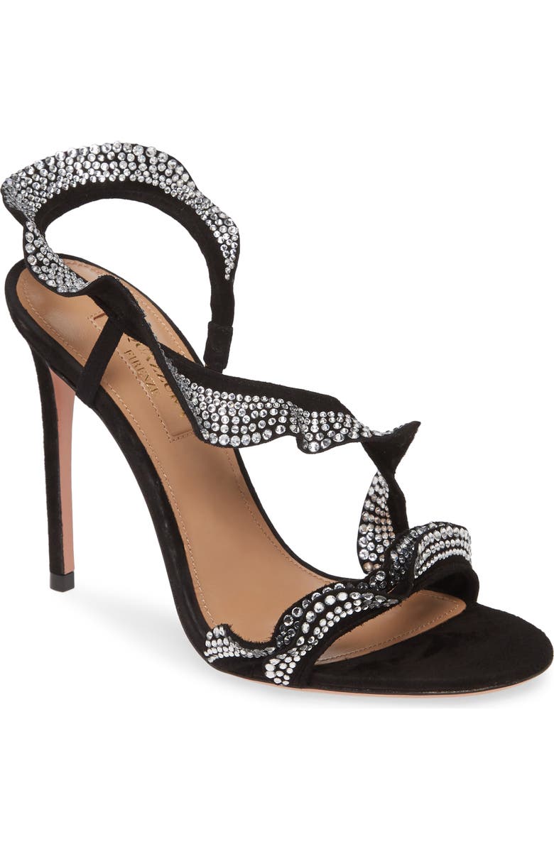 Aquazzura Crystal Ruffle Slingback Sandal, Main, color,