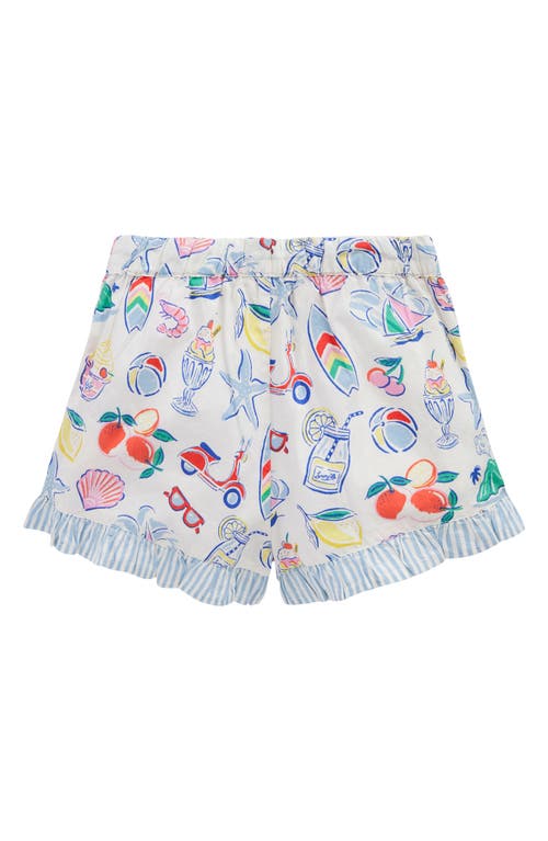 Mini Boden Kids' Juniper Frill Cotton Drawstring Shorts In Ivory Holiday Print