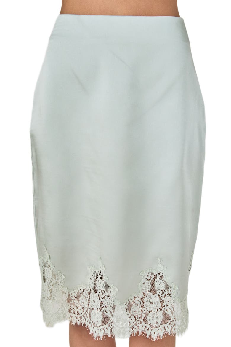 Lace Trim Satin Skirt, Alternate, color, SAGE