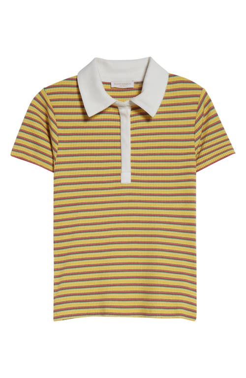 Ramy Brook Avalon Polo Top In Lemon Drop Stripe Combo
