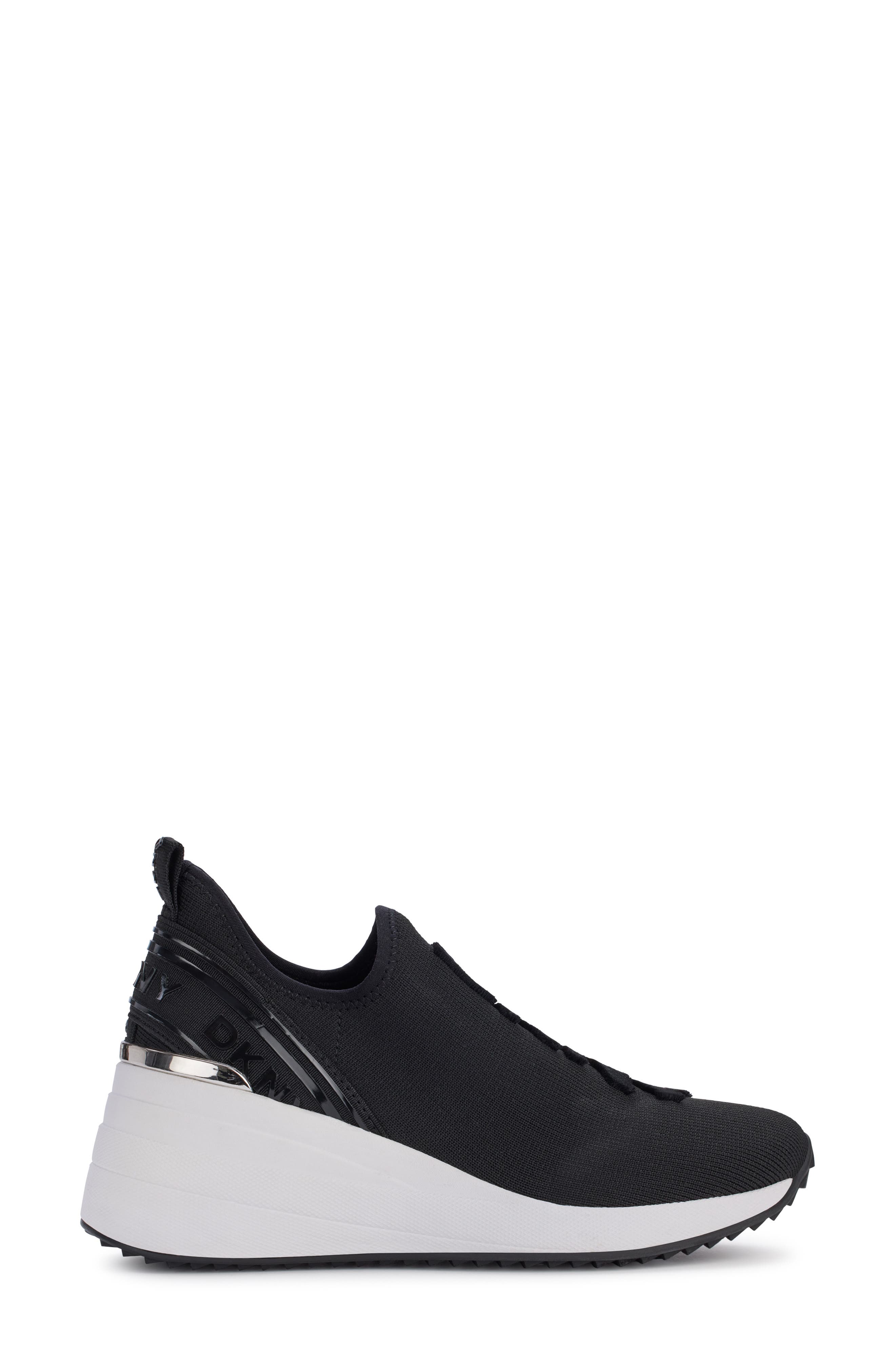 DKNY Keeva Wedge Knit Sneaker, Alternate, color, Black