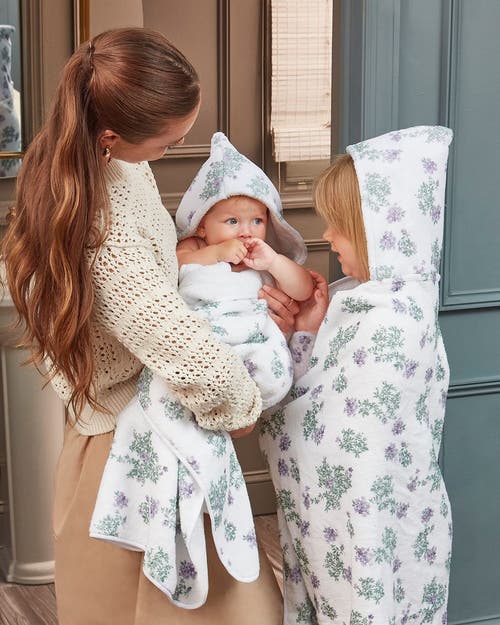 Minimoi Baby Floral Cotton-lined Hooded Towel In White