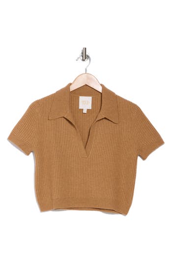 Twp Margaux Johnny Collar Cashmere Top In Cognac