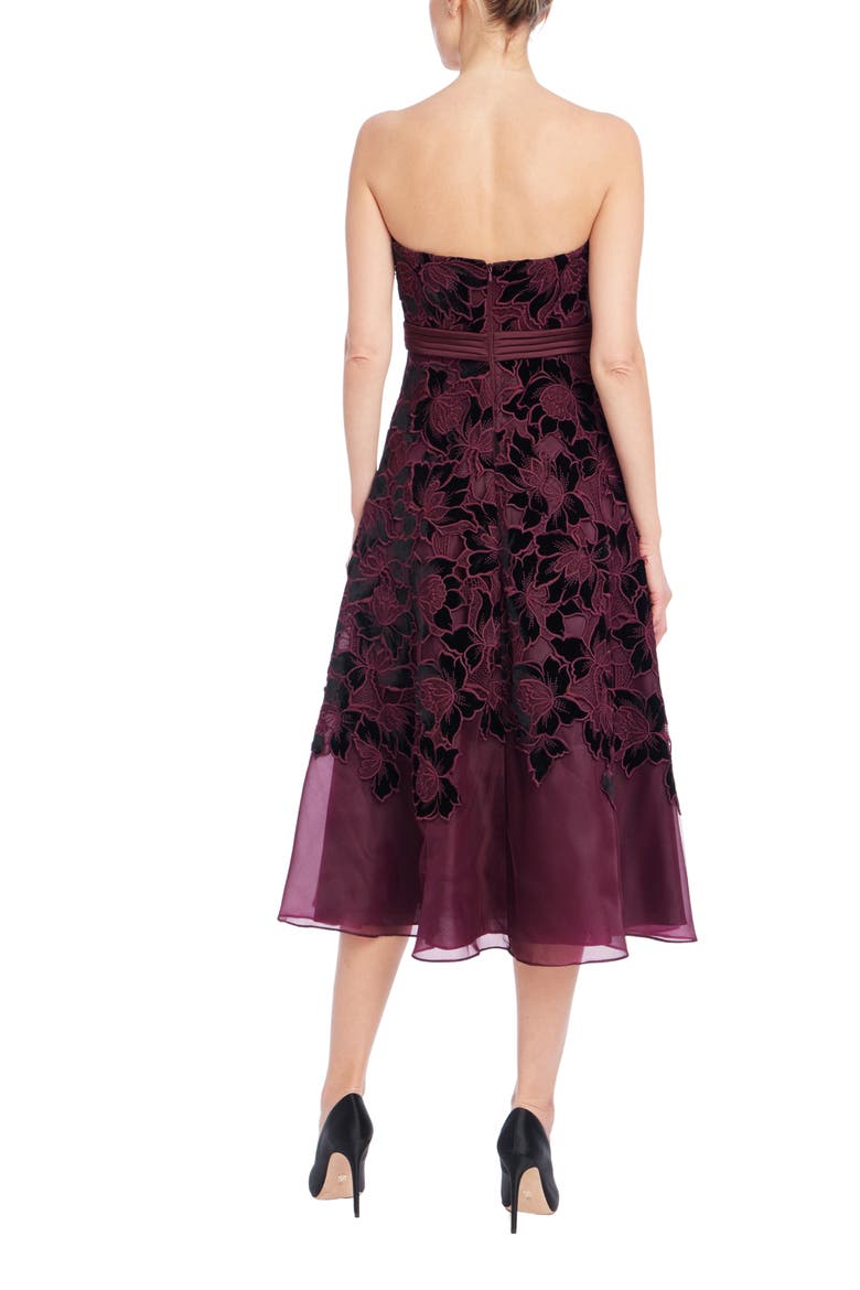 Burnout Velvet Strapless Midi Dress, Alternate, color, WINE