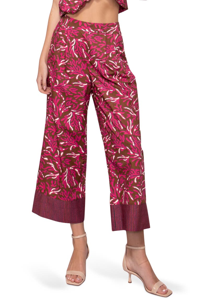 Poplin Pleat Wide Leg Crop Pants, Main, color, BROWN MAGENTA REEF