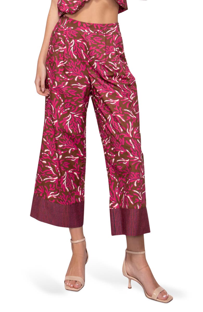 MELLODAY Poplin Pleat Wide Leg Crop Pants, Main, color, Brown Magenta Reef