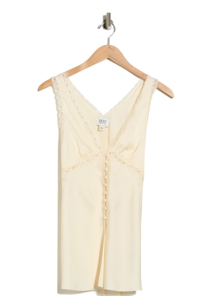 Lace Trim Deep V-Neck Top, Main, color, BONE