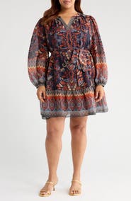 Julia Jordan Metallic Belted Long Sleeve Chiffon Dress