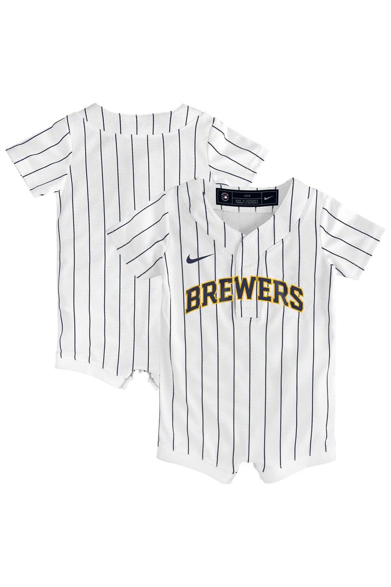 Newborn & Infant Nike White Milwaukee Brewers Alternate Replica Romper Jersey, Main, color, White