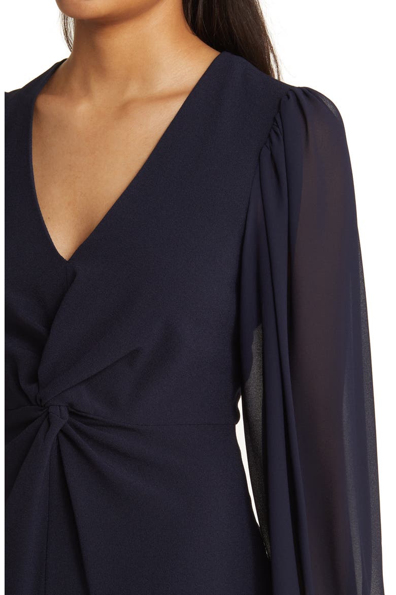 Twist Long Sleeve Stretch Crepe Dress, Alternate, color, NAVY