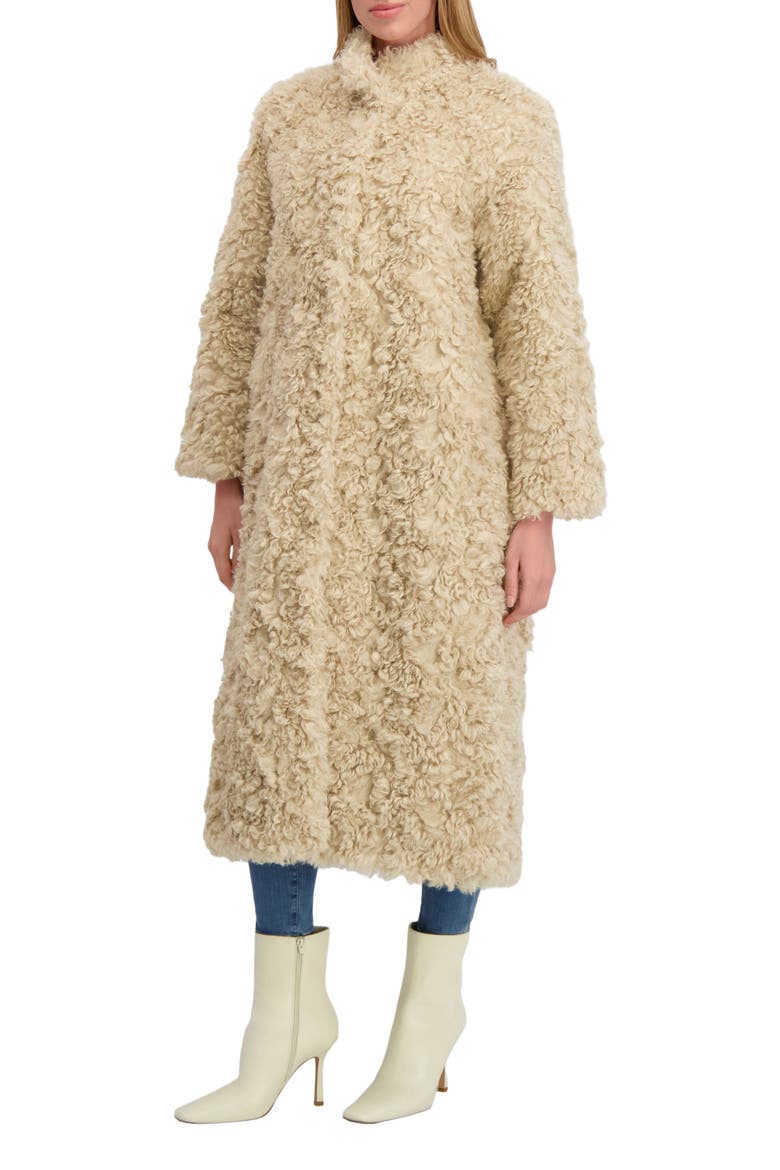 Fur-Free Lamb (Faux Fur) Coat, Alternate, color, BEIGE