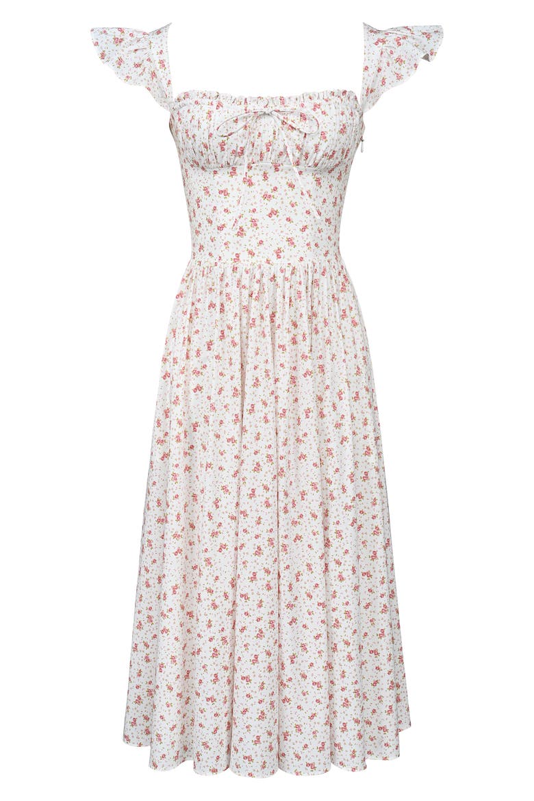 Livia Ditsy Floral Print Stretch Cotton Midi Dress, Alternate, color, WHITE DITSY