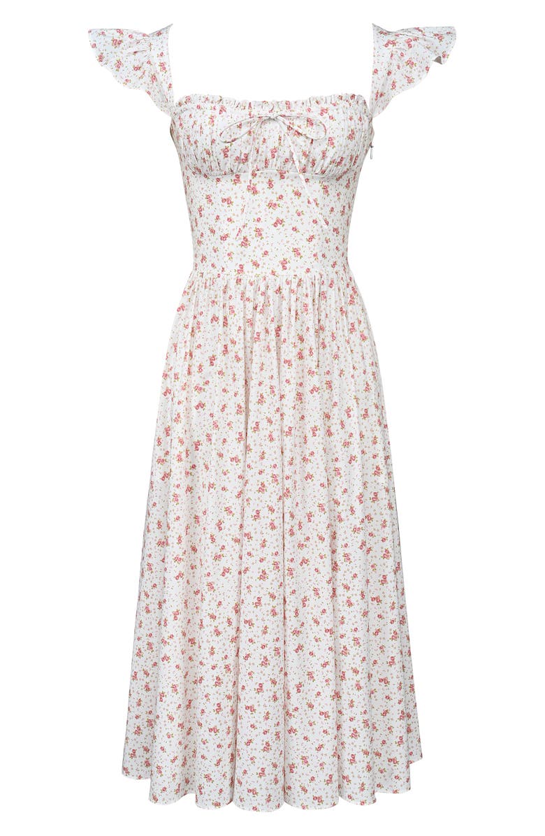 HOUSE OF CB Livia Ditsy Floral Print Stretch Cotton Midi Dress, Alternate, color, White Ditsy