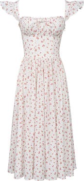 HOUSE OF CB Livia Ditsy Floral Print Stretch Cotton Midi Dress