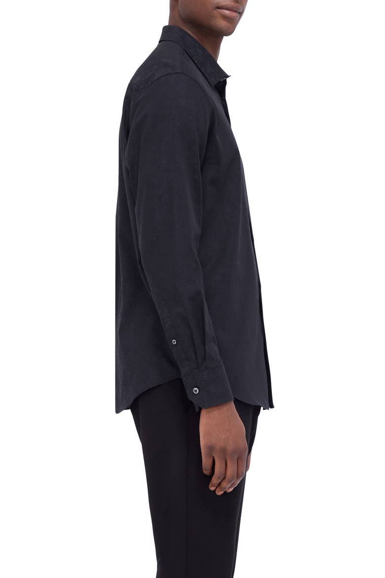 Julian Shaped Fit Stretch Print Button-Up Shirt, Alternate, color, BLACK