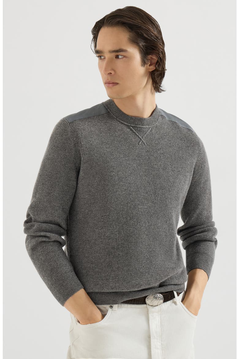 Cashmere ribbed sweater with cotton inserts, Alternate, color, Lead