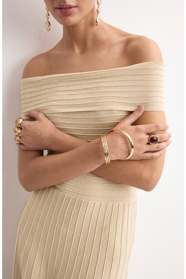 Off the Shoulder Flared Sweater Dress, Alternate, color, GOLD