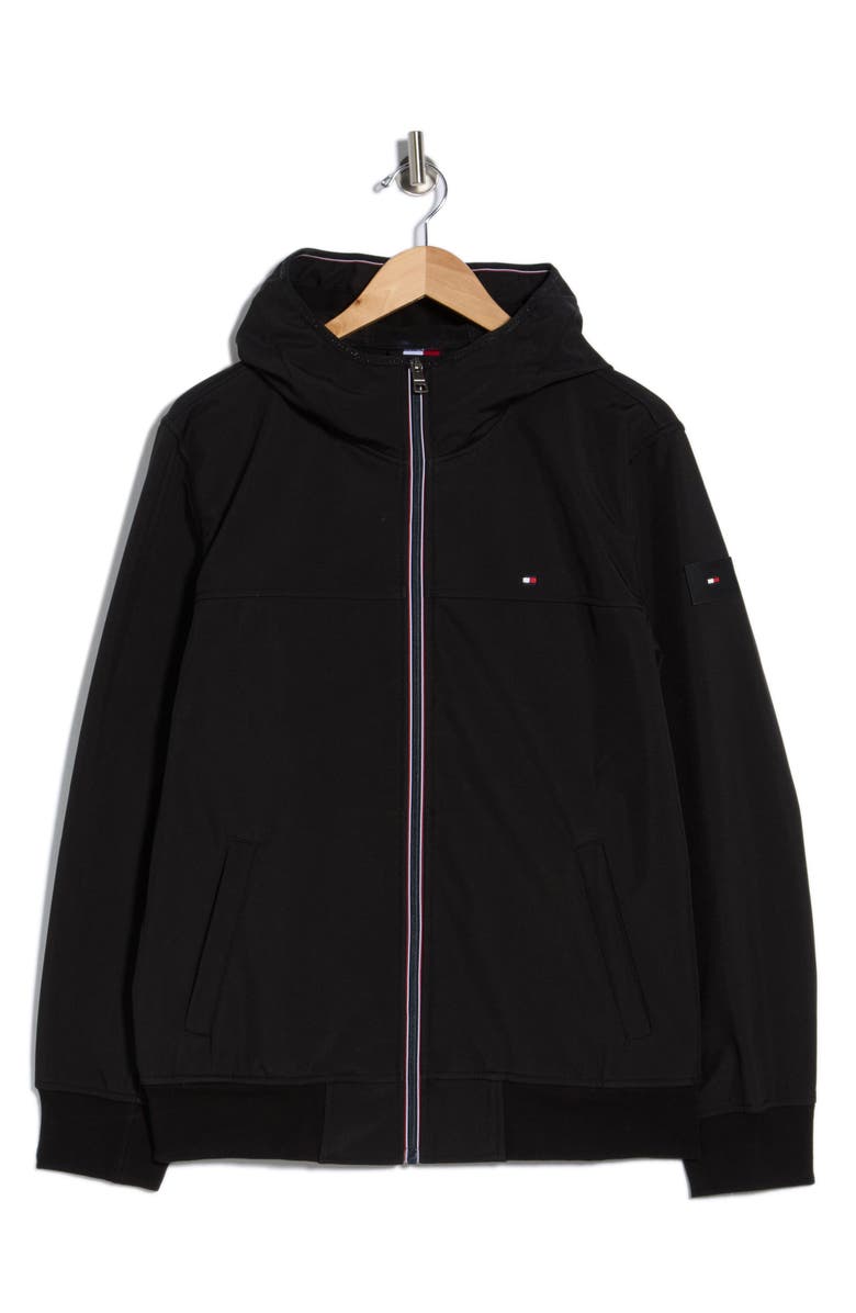 Tommy Hilfiger Water Resistant Hooded Softshell Jacket, Main, color, Black