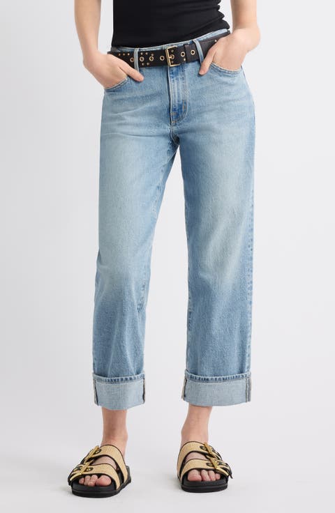 Cuffed High Waist Wide Leg Jeans
