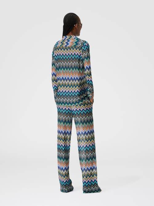 Missoni Straight Pants With Offset Zig Zag In Blue & Multicoloured