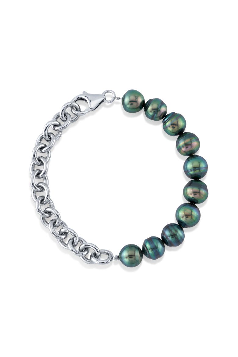 8-9mm Logan Black Tahitian Baroque Pearls & Chain Bracelet, Main, color, Sterling Silver Chain