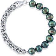 The Pearl Source 8-9mm Logan Black Tahitian Baroque Pearls & Chain Bracelet