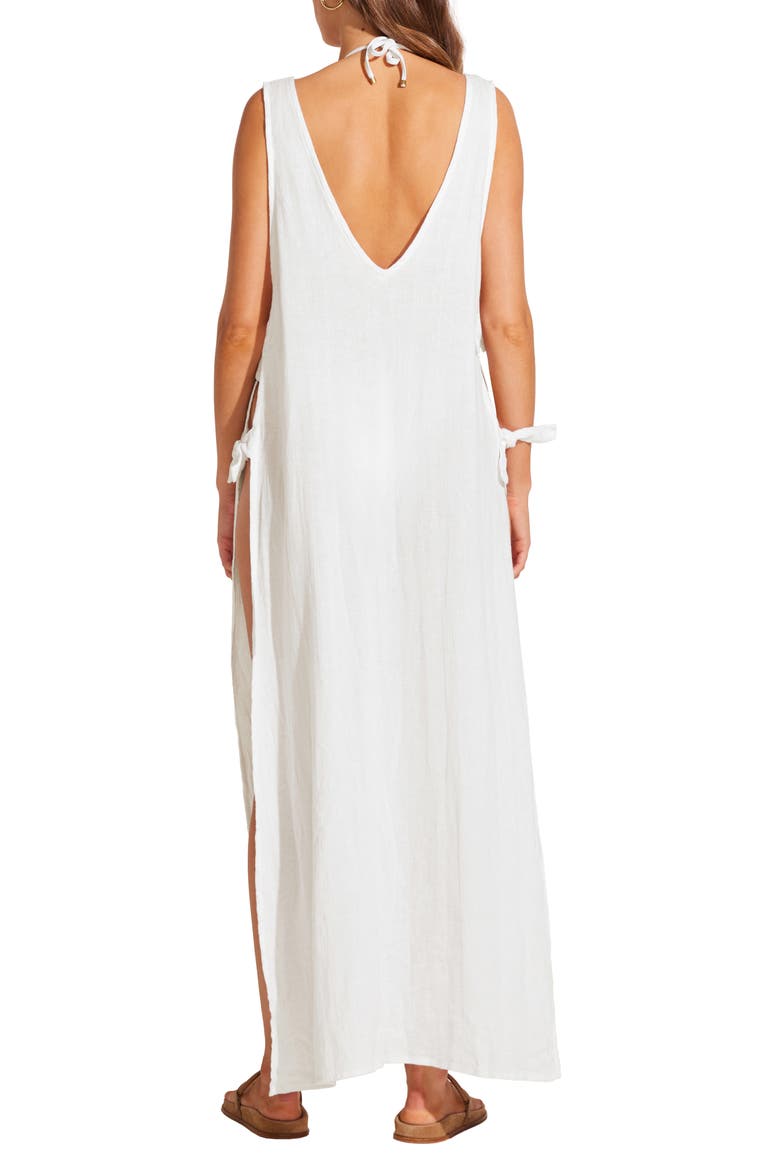 Riviera Linen & Cotton Cover-Up Dress, Alternate, color, WHITE CRINKLE LINEN