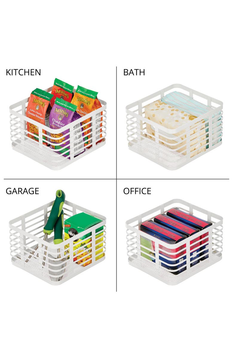 mDesign Metal Pantry Basket with Handles - Set of 4 - Matte White, Alternate, color, White