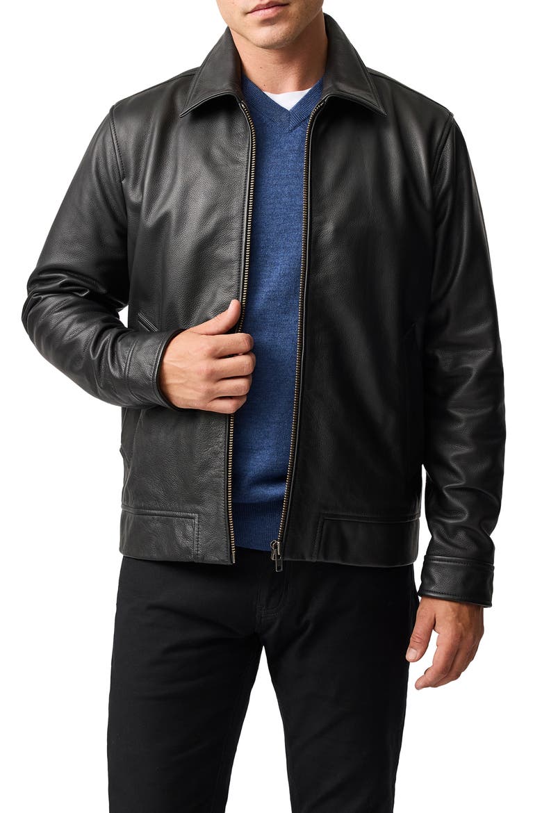 Haymarket Leather Jacket, Main, color, ONYX