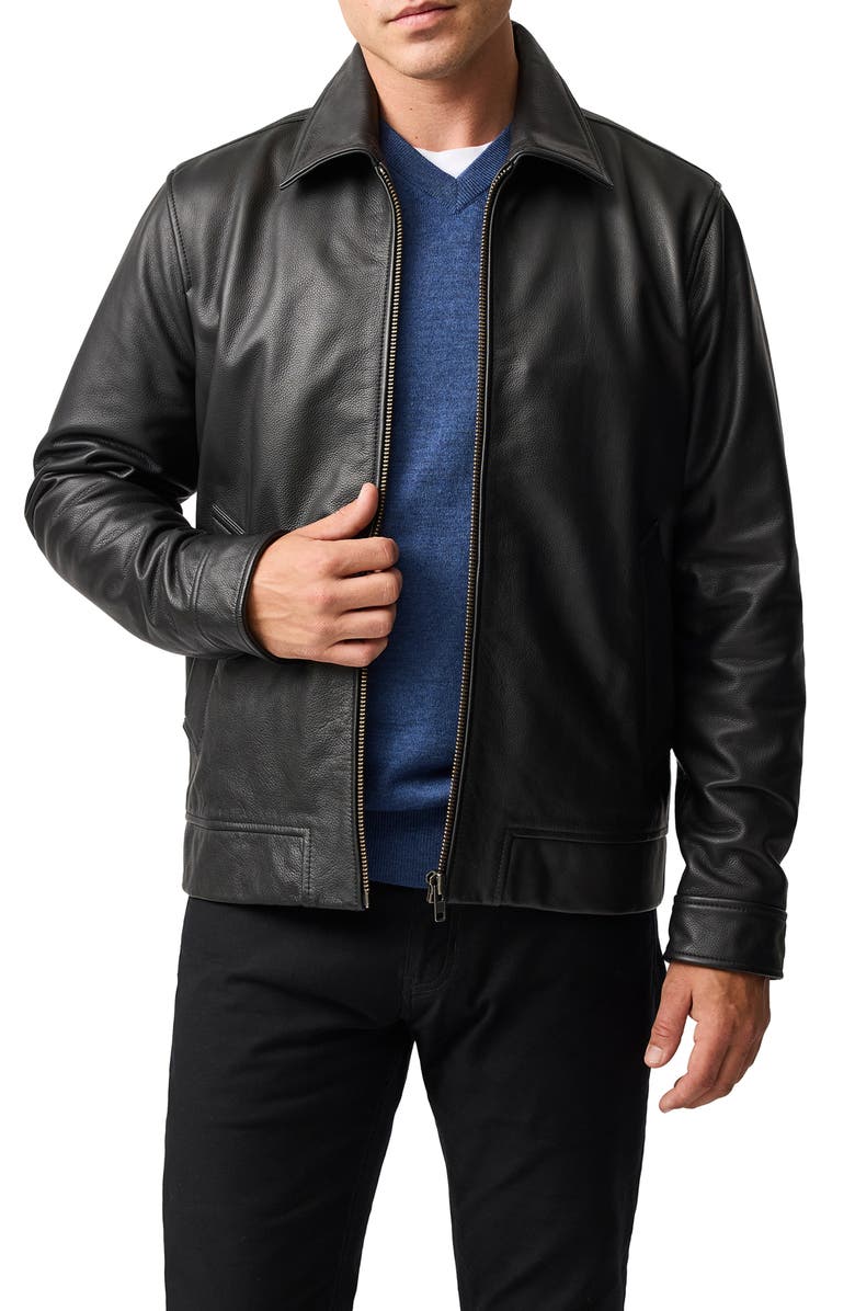 Rodd & Gunn Haymarket Leather Jacket, Main, color, Onyx