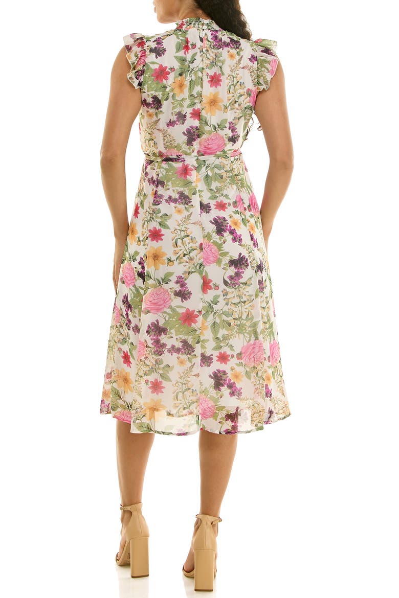 Smock Chiffon Midi Dress, Alternate, color, PINK MULTI