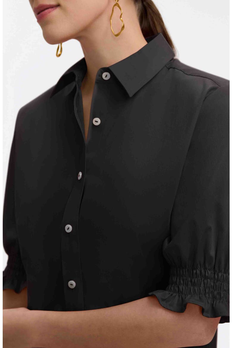 Vivienne Elbow Sleeve Matte Sateen Button-Up Shirt, Alternate, color, BLACK