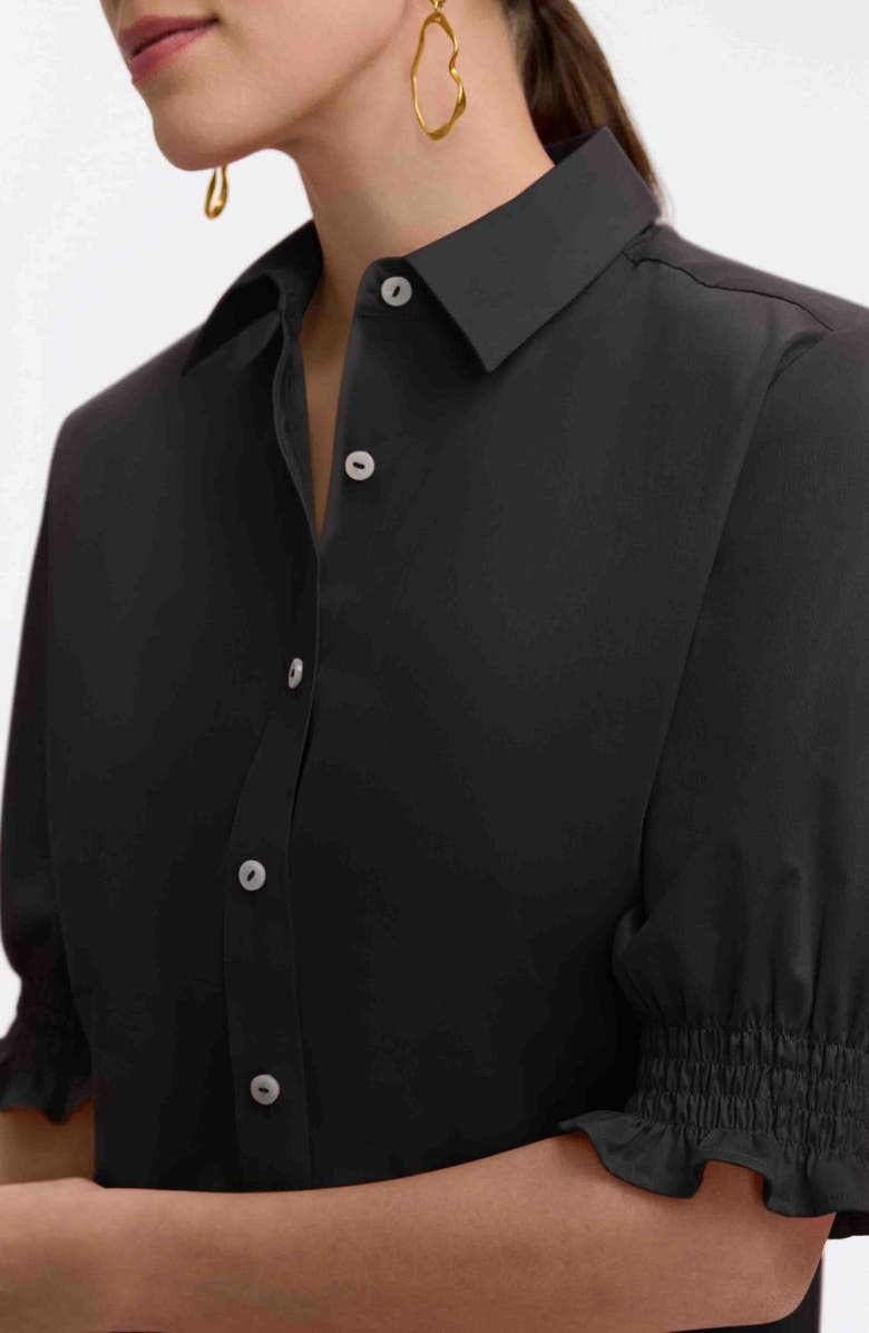 Foxcroft Vivienne Elbow Sleeve Matte Sateen Button-Up Shirt, Alternate, color, Black