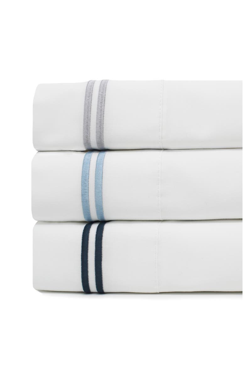 Embroidered Stripe 600 Thread Count Cotton Sateen Pillowcases - King, Alternate, color, NAVY