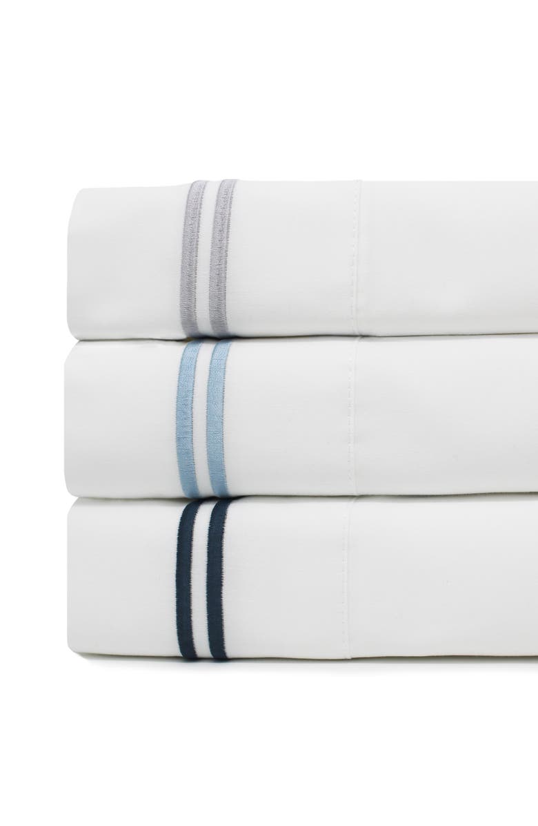 MELANGE HOME Embroidered Stripe 600 Thread Count Cotton Sateen Pillowcases - King, Alternate, color, Grey