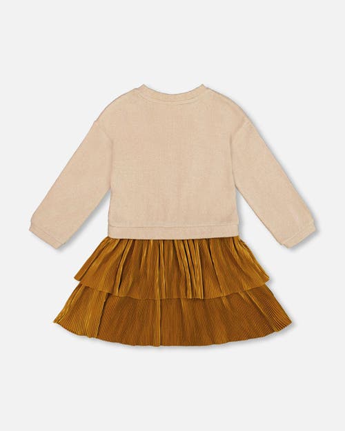 Deux Par Deux Bi-material Dress With Layered Skirt In Multi