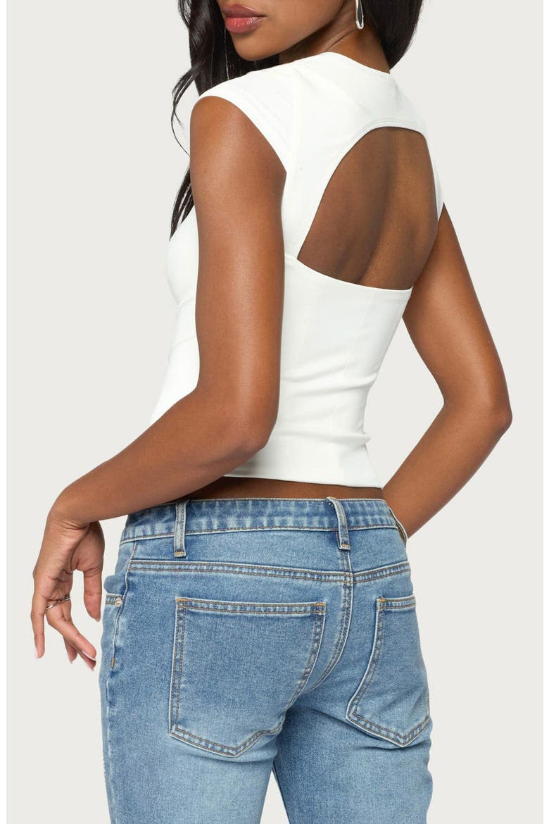 Dava Hook and Eye Cutout Corset Top, Alternate, color, WHITE