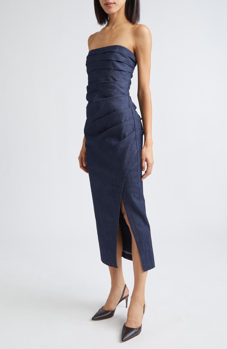 Cinq à Sept Adira Strapless Denim Dress, Alternate, color, Indigo