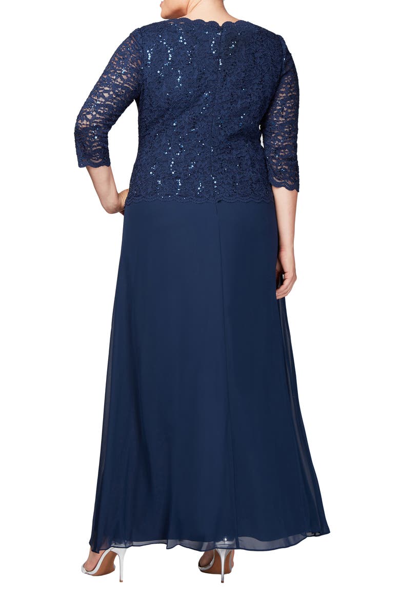 Mock Two-Piece A-Line Gown, Alternate, color, NAVY