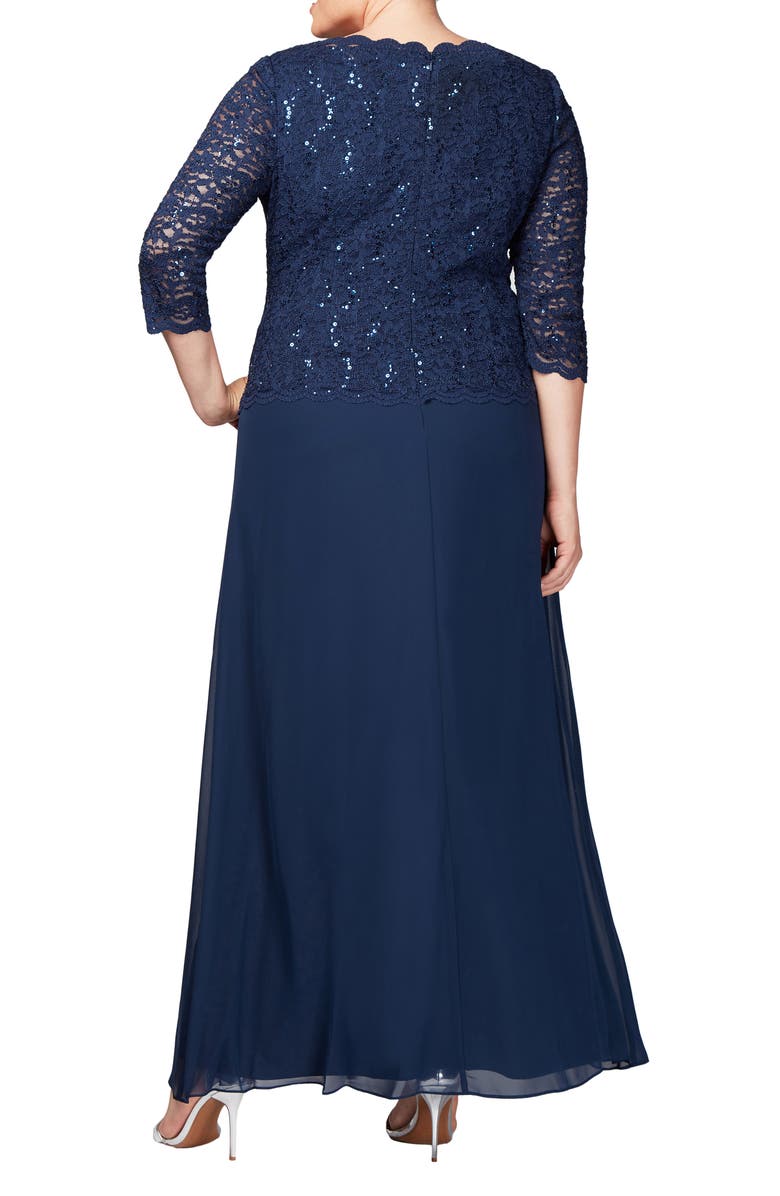 Alex Evenings Mock Two-Piece A-Line Gown, Alternate, color, Navy