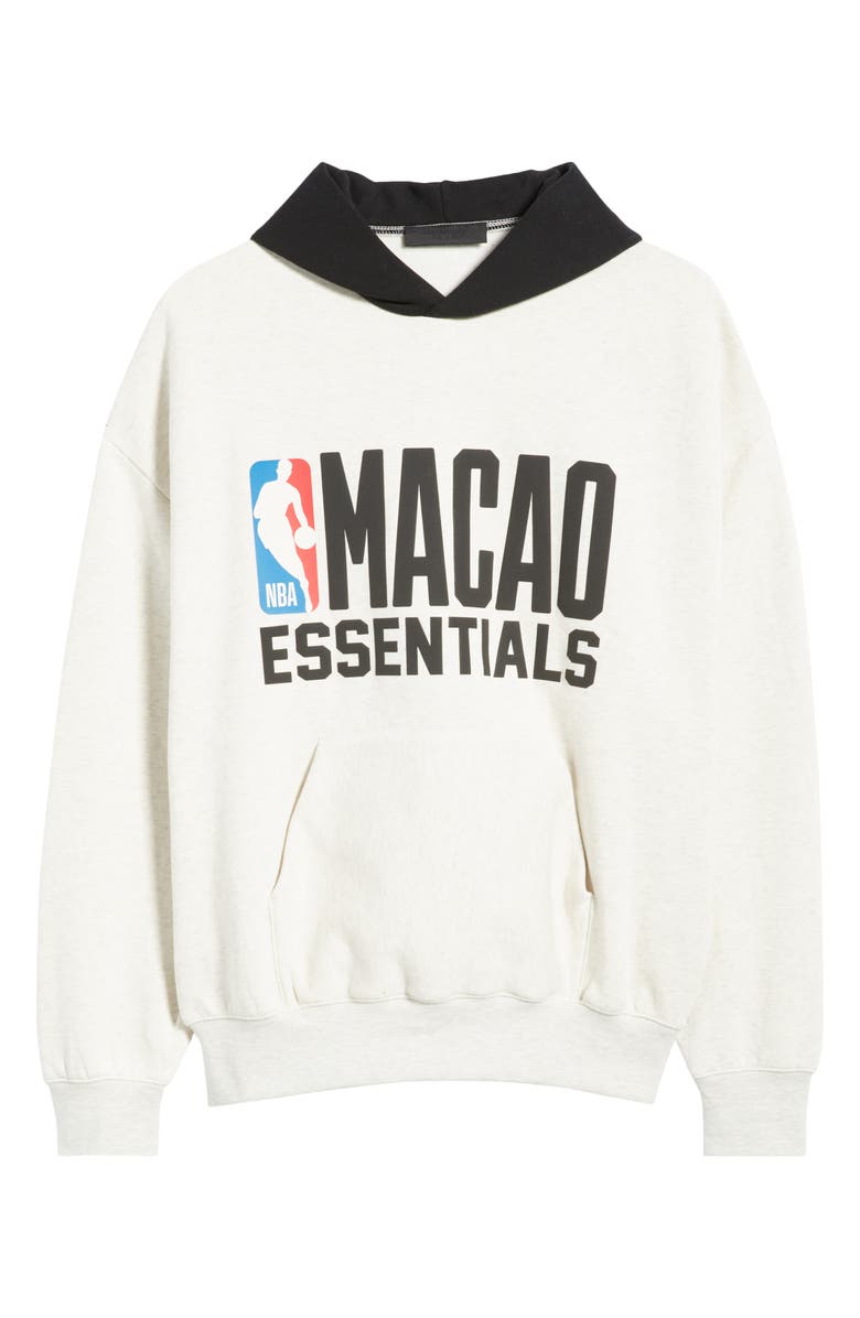 Fear of God Essentials x NBA Macao Sports Fit Hoodie, Alternate, color, Light Heather/ Black