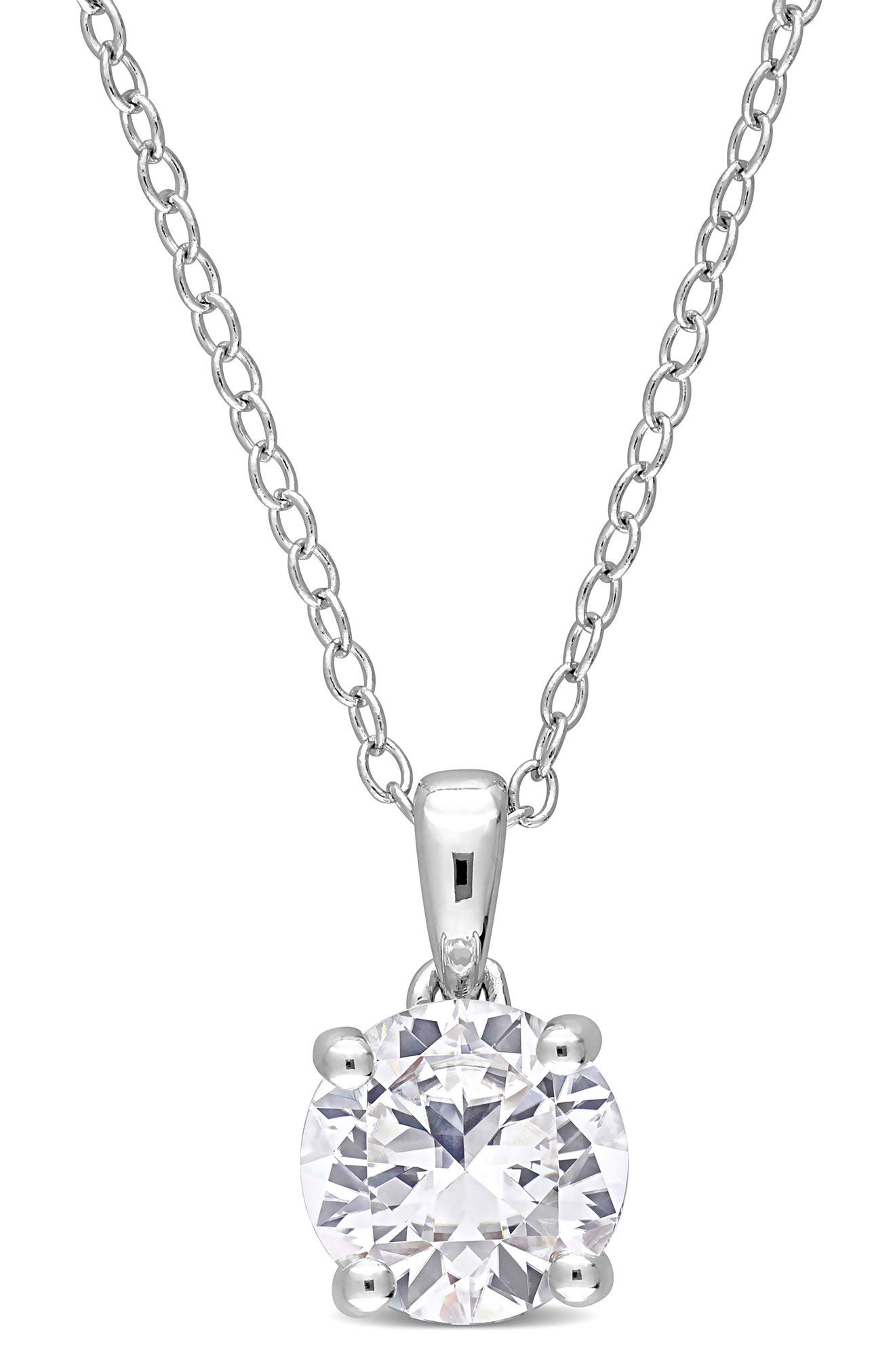Sterling Silver Created White Sapphire Solitaire Necklace