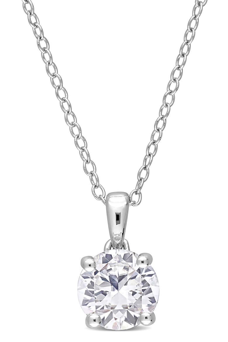Sterling Silver Created White Sapphire Solitaire Necklace, Main, color, WHITE