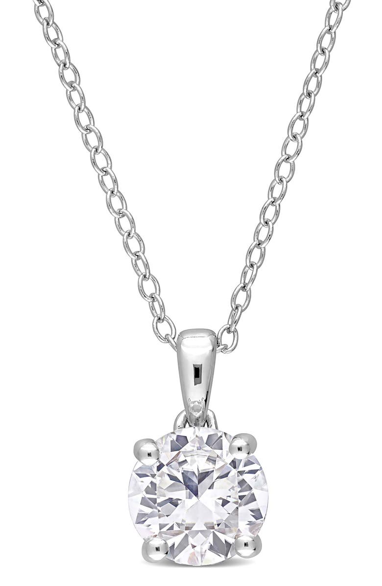DELMAR Sterling Silver Created White Sapphire Solitaire Necklace, Main, color, White